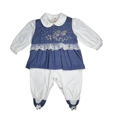 Imagem de Macacão luxo sobreposto imita jeans bebê - Ands Baby, P, Creme
