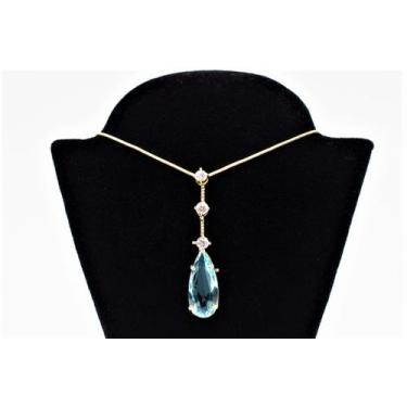 Imagem de Colar Luxo Zircônia Azul e Pequenas Zircônias Cristal Banhado em Ouro 