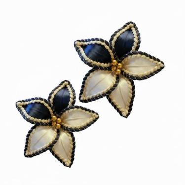 Imagem de Flor Bico de Papagaio Azul Dourado Pick Natalino Tecido Aveludado 25cm
