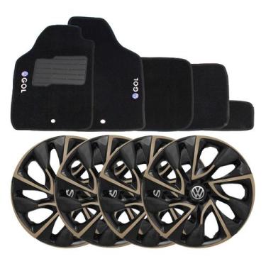 Imagem de Jogo de calotas esportivas ds4 15 gold + tapete bordado vw gol g5 g6 -
