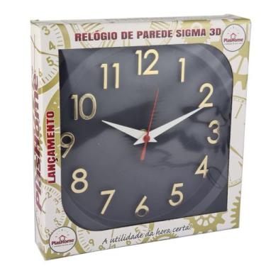 Imagem de Relógio de Parede 3D Decorativo Sigma Preto Com Dourado - PlasHome
