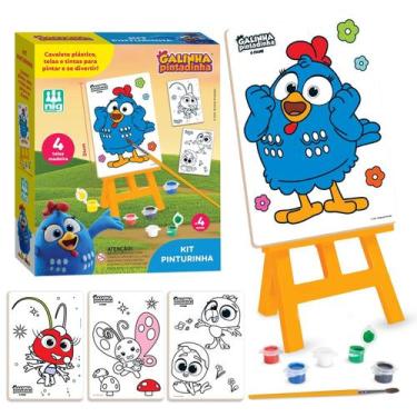 Imagem de Kit Cavalete Pintura Galinha Pintadinha 24cm 4 Telas Madeira Tintas - 