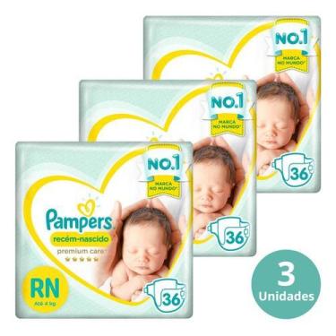 Imagem de Pack 3 Fraldas Pampers Recém-nascido Premium Care Rn 36 Unid
