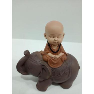 Imagem de Enfeite decorativo Monge no Elefante em resina - Brás continental