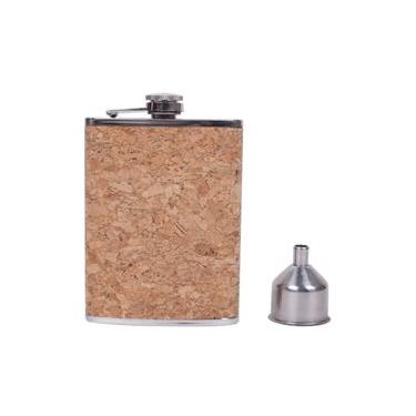 Imagem de Cantil De Bolso Em Inox E Cortiça Para Whisky Com Funil - Dynasty