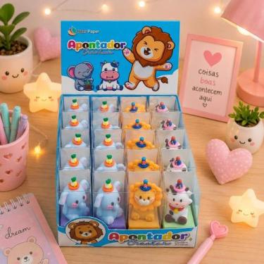 Imagem de Kit 24 Apontador Escolar Bichinhos Kawaii Lembrancinha Festa Infantil 