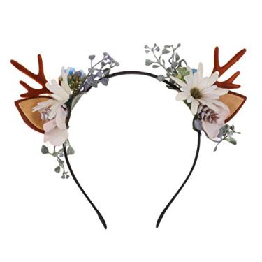 Imagem de — Tiara floral de chifre de veado de Natal com coroa de pinheiro e coroa de pinho floral para festa de Natal Boho para mulheres, e crianças estilo 2