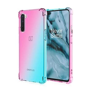 Imagem de para Oneplus Nord N100 N200 Case transparente Gradiente Airbag cantos Capa à prova de choque para One Plus 9 Pro 8 7T 6T Para-choque da tampa traseira, Verde Rosa, Para OnePlus 8 Pro