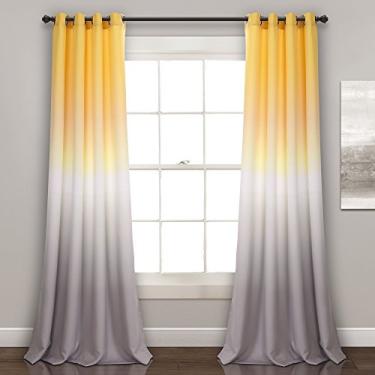 Imagem de Lush Decor Conjunto de cortinas Umbre Fiesta para sala de estar, jantar, quarto (par), 241 x 132 cm, amarelo e cinza, G, amarelo e cinza