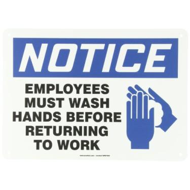 Imagem de ACCUFORM Placa de segurança de plástico SIGNS MRST805VP, legenda "AVISO QUE OS FUNCIONÁRIOS DEVEM LAVAR AS MÃOS ANTES DE VOLTAR AO TRABALHO" com gráfico, 25,4 cm de comprimento x 35,5 cm de largura x
