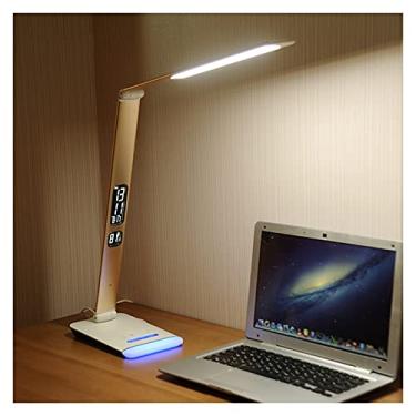 Imagem de Abajur de mesa de LED regulável para casa, escritório, controle de toque, braço longo dobrável de 12 W com visor LCD, 3 modos de cor e 5 luminárias de mesa de nível de brilho