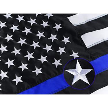 Imagem de Homissor Bandeiras finas de linha azul 3x5 ao ar livre feitas nos EUA - Bandeira da polícia com estrelas bordadas, bandeira de bandeira azul listrada resistente com 2 ilhós de latão