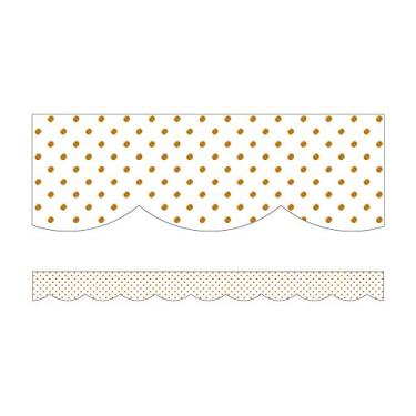 Imagem de Schoolgirl Style Bordas de quadro de avisos Simply Boho com pontos dourados, 100 metros de bordas de sala de aula boho recortadas para quadro de avisos, quadro branco, quadro de cortiça, decoração de