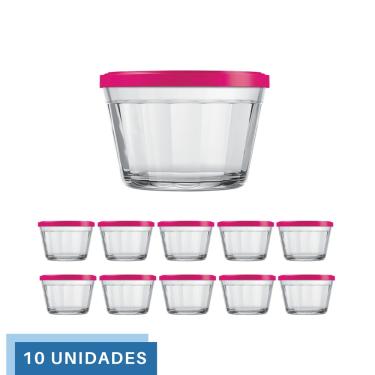 Imagem de 10 Tigela Vidro Americano Tampa Plastica Sortida 150ml Nadir