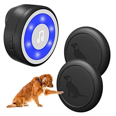 Imagem de Campainha sem fio para cães, sinos para treinamento potty IP65 à prova d'água botão de toque campainha para cachorrinho 304 m de longo alcance com 20 melodias 4 modos LED flash (2 transmissores)
