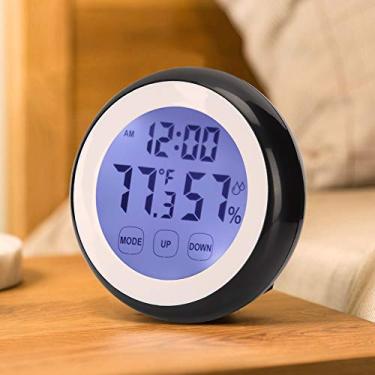 Imagem de formato redondo,Despertador para pessoas com sono pesado, toque digital, despertador eletr?nico, com visor de temperatura e umidade para mesas de cabeceira, Rel¡§?gio Alarme Term?metro Digital El