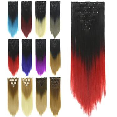 Imagem de IMISSU Conjunto de 7 peças clipe reto longo em extensões de cabelo ombre cor cabeça cheia peruca para mulheres (Ombre vermelho)