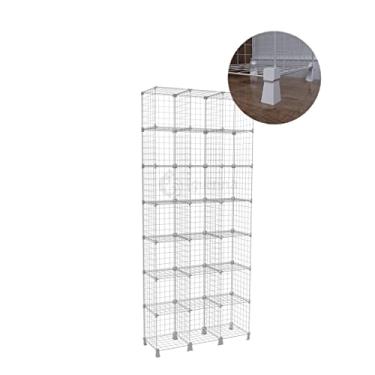 Imagem de Estante Prateleira de Aço Livreiro com 21 Nichos Arara de Roupas Armário de Aço Alto 215cm Branco