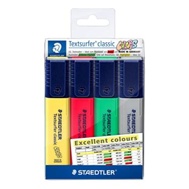 Imagem de STAEDTLER Marca Texto Textsurfer Kit com 4 Cores Sortidas (Excellent Colors) - 364 CWP4-X - Ponta Chanfrada, Tecnologia Dry Safe, Alta Durabilidade e Cor Intensa