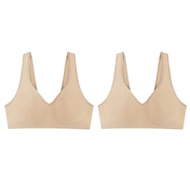 Imagem de Hanes Sutiã feminino sem fio, macio, confortável, cobertura total, sutiã para mulheres, solteiro ou pacote com 2, Nude/Nude, pacote com 2, G