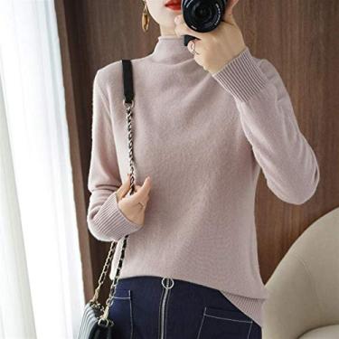 Imagem de Novo suéter feminino semi-gola alta fino e puro encaracolado slim suéter, base de malha suéter-camelo (cor: rosa rosa, tamanho: EGG) pequena surpresa