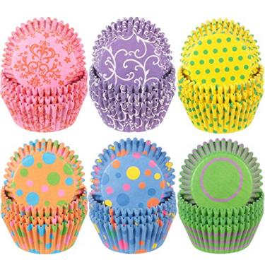 Imagem de 600 peças forros de cupcake sazonais cachos coloridos cupcakes formas de assar pontos coloridos envoltórios de cupcake coloridos envoltórios de papel de bolinhas para o dia das mães dia dos pais decoração de festa de aniversário