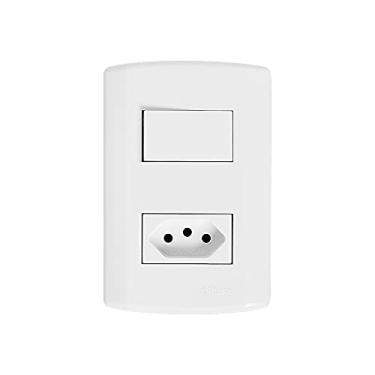 Imagem de Interruptor de 1 tecla paralela + tomada 2P+T 20A 250V com placa branca
