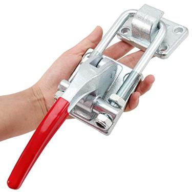 Imagem de HOIGON Grampo de trava de gancho em U com placa de trava, CH-40380 braçadeira de trava de ação de tração ajustável para serviço pesado de liga de aço fundido com parafuso em forma de U e alavanca de borracha