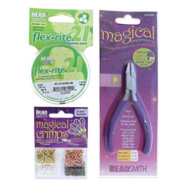 Imagem de The Beadsmith Magical Crimper Kit, Includes Crimp Forming Pliers, 500 Crimp Tubes, 2x2mm in Assorted Colors and 21-strand FlexRite Wire, Create Smooth, Rounded Crimps Every Time, No Sharp Edges
