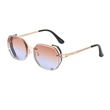 Imagem de Óculos de sol quadrado cortado sem armação de metal masculino steampunk armação pequena protetor solar polígono óculos de sol feminino uv400 óculos, 6, tamanho único