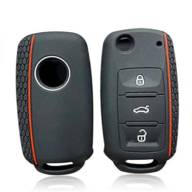 Imagem de YJADHU Capa de silicone para chave de carro, adequada para VW Volkswagen Polo Golf Passat Caddy T6 Tiguan Skoda A7 Octavia Assento Rápido Ibiza Leon Flip Ateca 2021, 1 peça preta