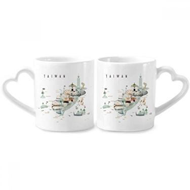 Imagem de Beautiful Islead Taiwan Conjunto de canecas de porcelana para casais de viagem, copo de cerâmica com alça de coração