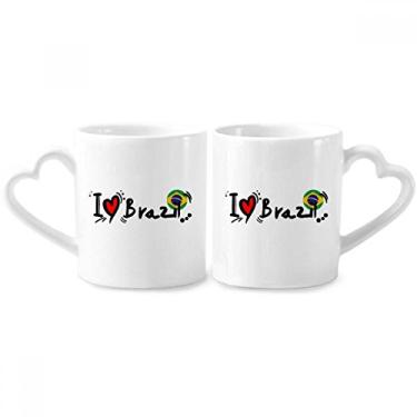 Imagem de I Love Brazil Word Flag Love Heart Illustration Couple Porcelain Mug Set Ceramic Lover Cup Heart Handle