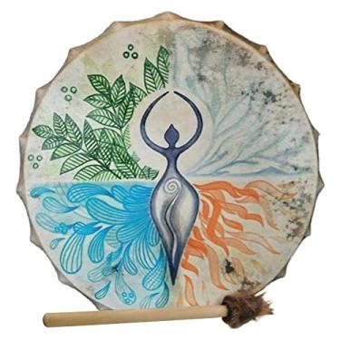 Imagem de Enfudid Tambor Siberiano Árvore da Vida da Deusa Shaman, tambor espiritual de música artesanal com bastão de tambor para música espiritual, cura sonora, reflexo de tambor adulto e meditação
