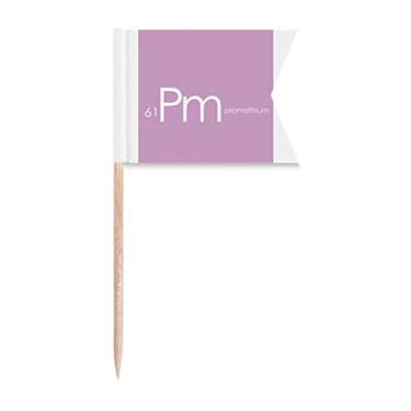 Imagem de Tabela periódica de elementos químicos, Lanthanide Promethium Pm, bandeiras de palito, marcação de rotulagem para bolo de festa, placa de queijo