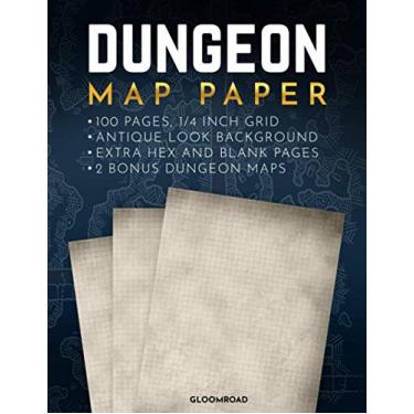 Imagem de Dungeon Map Paper: 100 Textured Background Pages 1/4 inch Grid ; RPG Map Making Notebook with Old Parchment Looking Interior ; For Map Drawing, Campaign Planning and Taking Notes.