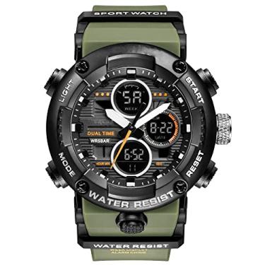 Imagem de TOSTAR Relógio masculino analógico digital à prova d'água com tela de LED, mostrador grande com luz de fundo e ponteiros luminosos, peso militar, Verde