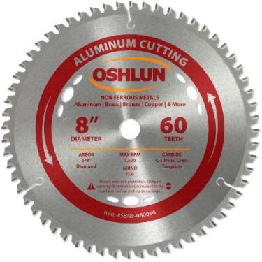 Imagem de Oshlun SBNF-080060 Lâmina de serra TCG de 60 dentes de 20 cm com mandril de 1,5 cm (diamante Knockout) para alumínio e metais não ferrosos
