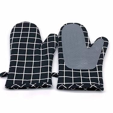 Imagem de Luvas de forno de cozinha de silicone resistentes ao calor 500 graus, luvas de forno para churrasco cozinhar assar grelhar churrasco micro-ondas, preto2