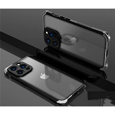 Imagem de Para caixa de vidro de metal de alumínio à prova de choque para iPhone 14 13 Pro Max 14 Pro XR XS MAX 7 8 Plus X Capa à prova de choque, prata preta, para iPhone 14
