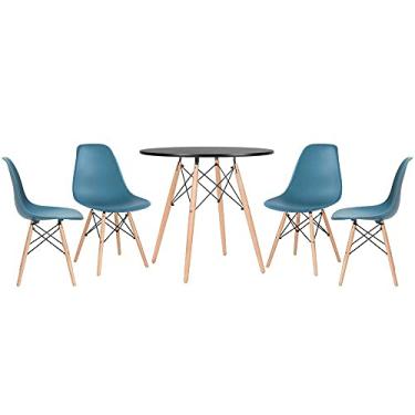 Imagem de Loft7, Conjunto - Mesa Eames 80 cm preto + 4 cadeiras Eames Eiffel DSW turquesa