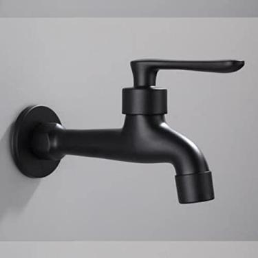Imagem de Torneira de banheiro preta única de parede fria Máquina de lavar de torneira única torneira de água fria de jardim torneira preta, UM LONGO