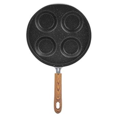 Imagem de Frigideira, Frigideira Antiaderente Para Ovos Fritos Com 4 Xícaras Frigideira Antiaderente Para Quatro Furos Frigideira Antiaderente Máquina De Café Da Manhã Com Cabo De Madeira Utensílios De Cozinha