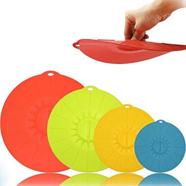 Imagem de Kit 4 Tampas De Silicone Sucção Cobre Alimentos para microondas, panelas, frigideiras, canecas e recipientes