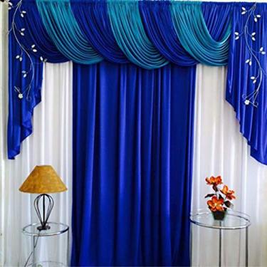 Imagem de Cortina Flórida para Varão em Malha 3,00m x 2,60m Sala Quarto - Azul