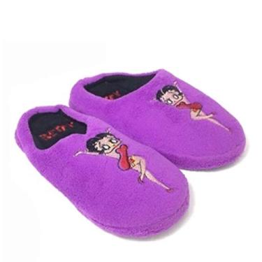 Imagem de Betty Boop Pantufas femininas ultramacias de pelúcia e pin-up aconchegantes antiderrapantes – Ótimas para presentes, Roxa, Small