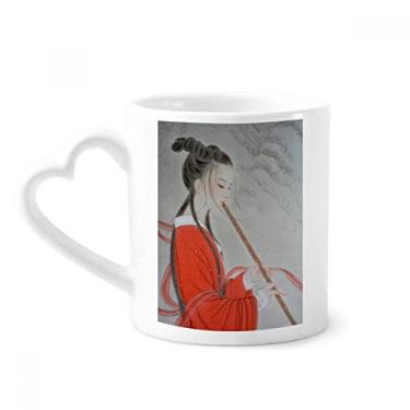 Imagem de Caneca de pintura chinesa Red Beauty Flauta de cerâmica café copo de coração de vidro