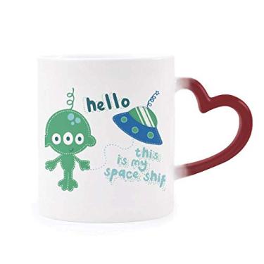Imagem de Caneca sensível ao calor do universo e alienígena Hello Alien Caneca vermelha que muda de cor