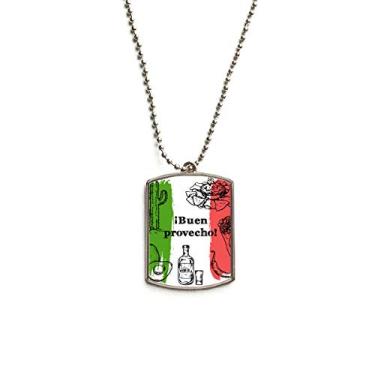 Imagem de DIYthinker Colar para animais de estimação com pingente de corrente de aço inoxidável com bandeira de culinária com desenho do México