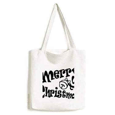 Imagem de Bolsa de lona preta com fonte adorável Merry Christmas Sacola de compras casual